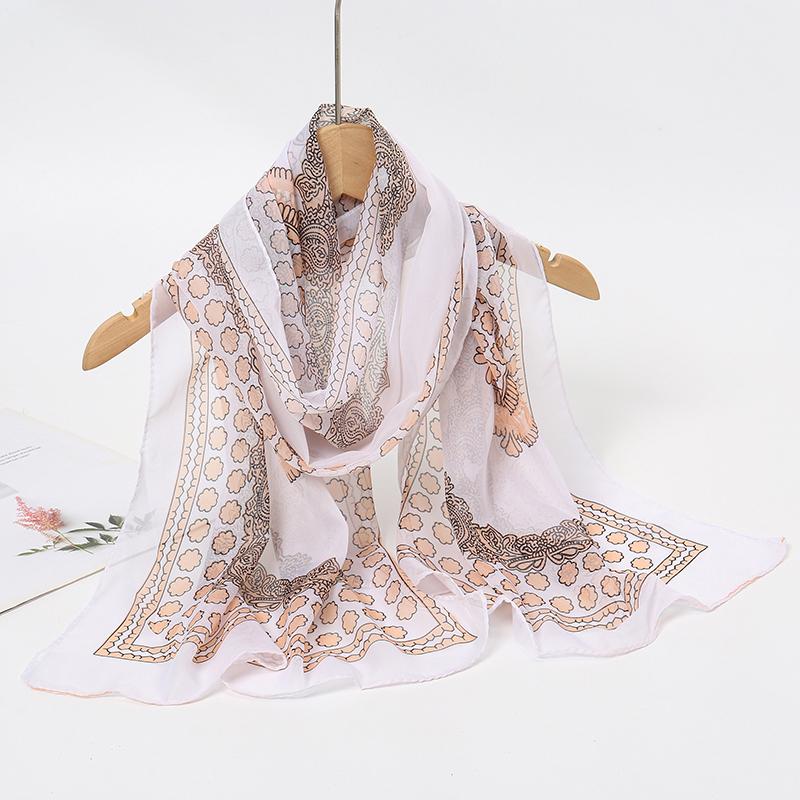 Принт Шифоновый Шарф Шаль Женский Солнцезащитный Шелковый Шарф Тюрбан Длинный Парео Пляжный Путешествия Уличные Аксессуары Модная Повязка на Голову