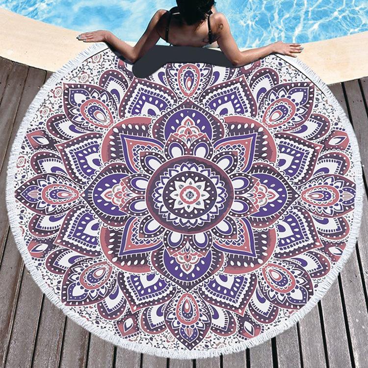 Microfiber Sand Free Quick Dry Hippie Boho Circle Bath Mandala Round Beach Towel with Fringes
