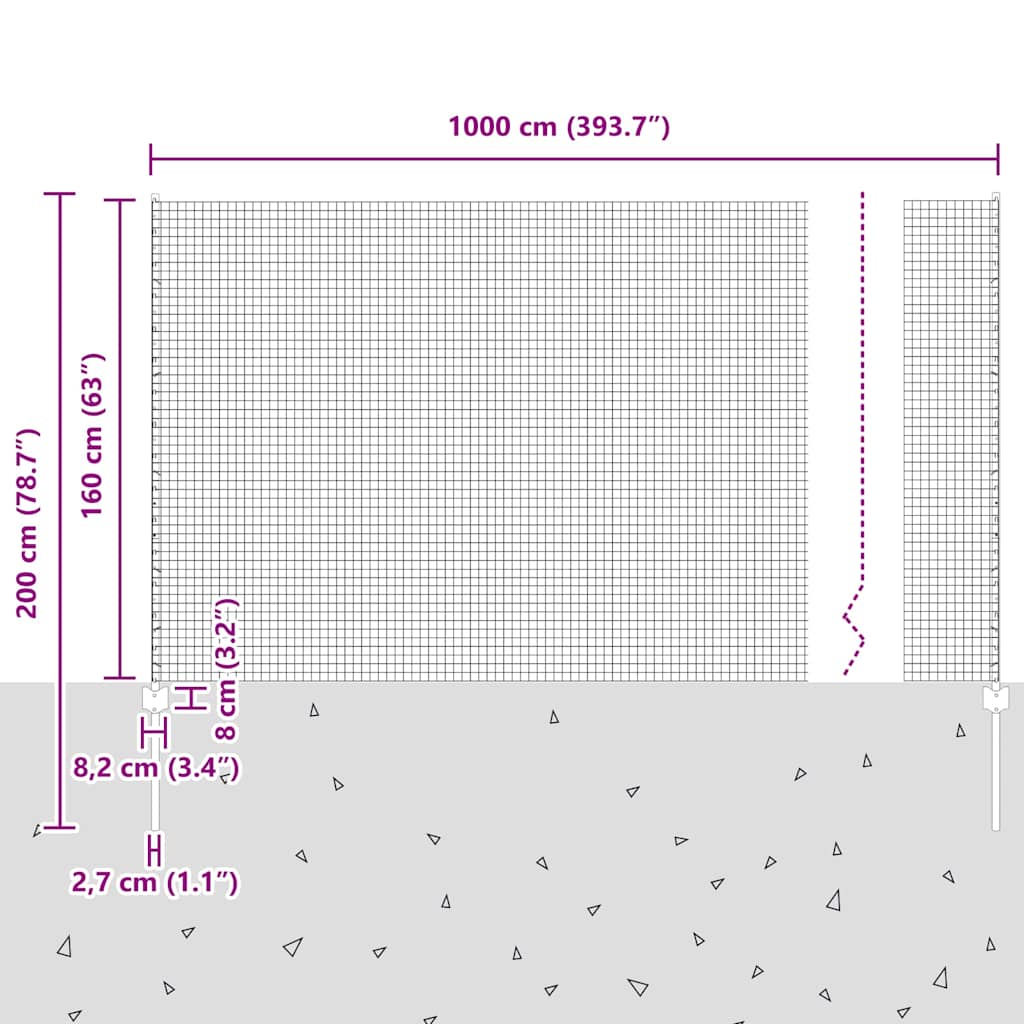 Welded Wire Fence with Posts 10 x 1.6 m (W x H)