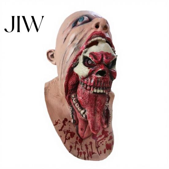 Comfortable Horror Mask Halloween Skull Latex Mask, Tongue Sticking-Out Full Head Adult Masquerade for Cosplay Party Costume Props Spooky