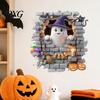 Bat Wall Stickers for Halloween Stickers, 3D Broken Effect with Ghost Skeleton Pumpkin Decals, Self-Adhesive Waterproof Decor Mural Living Room