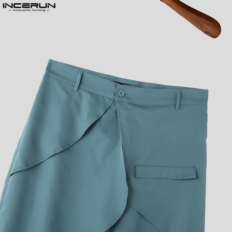 INCERUN Мужские повседневные прямые брюки с застежкой-молнией и высокой талией в стиле пэчворк