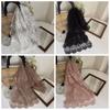 Retro Long Scarves Printed Flower Scarf Sweet Lace Embroidery Scarf  Spring Summer