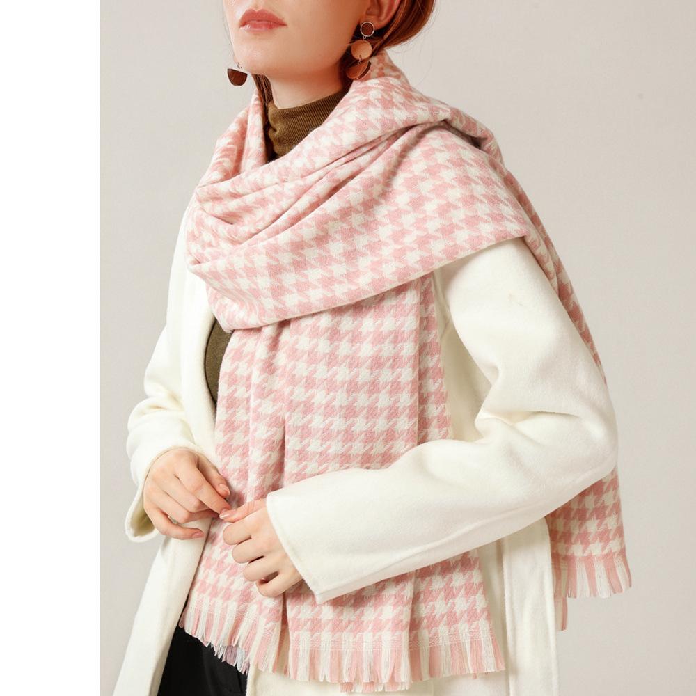 Autumn and Winter New Imitation Cashmere Classic Black Thousand Birds Check Scarf Female Warm Long Neck Large Shawl