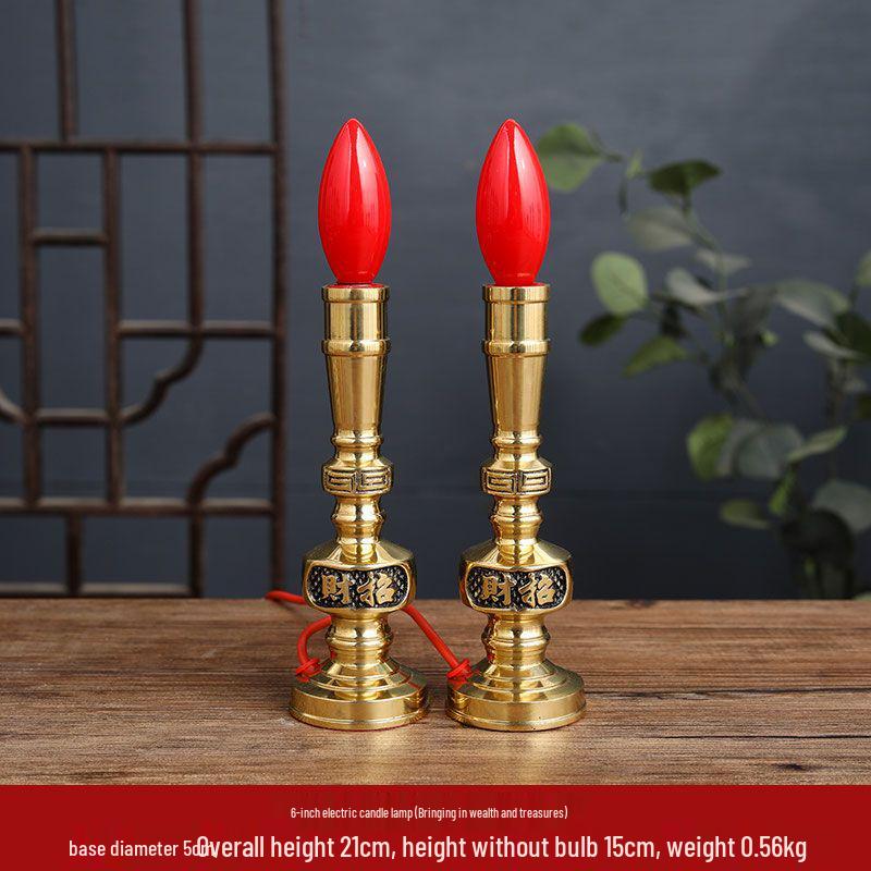 Светодиодная свеча из чистой меди для подношений: Благовонница-подсвечник Бога Вечного Богатства