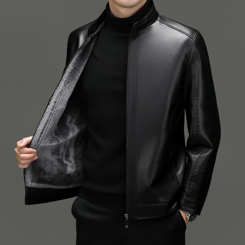 Куртка из натуральной кожи для мужчин среднего возраста, повседневная куртка из овчины с воротником-стойкой, кожаная куртка весна-осень-зима