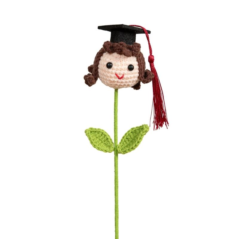 Мягкая пряжа Крючком Букет цветов для мальчика/девочки/собаки со шляпой выпускника Подарок за академические достижения для студентов и учителей