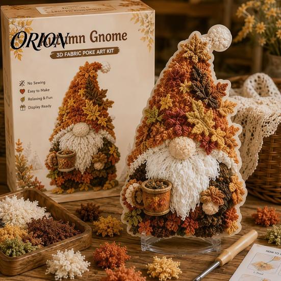 Creative Christmas Gifts Gnome Fabric Poke Art Kit, DIY 3D Seasonal Gnome, Halloween Festive Tabletop Decorations Autumn Winter No-Sew Craft