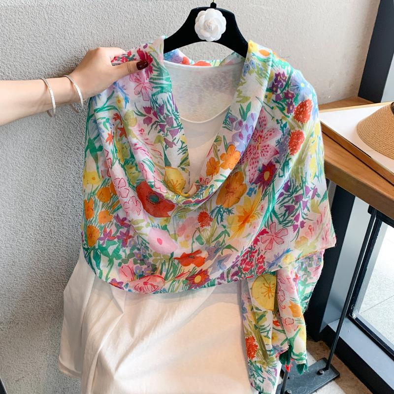 Silk scarf women's summer sunscreen high-end shawl scarf versatile light luxury yarn new women's printed silk scarf