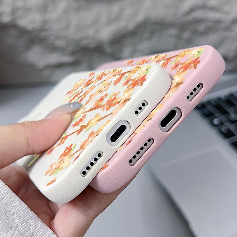 Чехол с цветочным узором «Цветы апельсина» для iPhone 17 Pro Max Funda iPhone 16 Pro Max 15 14 13 12 11 Air 16E Силиконовая накладка с текстурой кожи