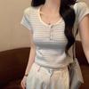 Summer 2025 Striped Slim Fit Short-Sleeved T-Shirt - Trendy American Style, Pure & Sexy Round Neck Women's Top