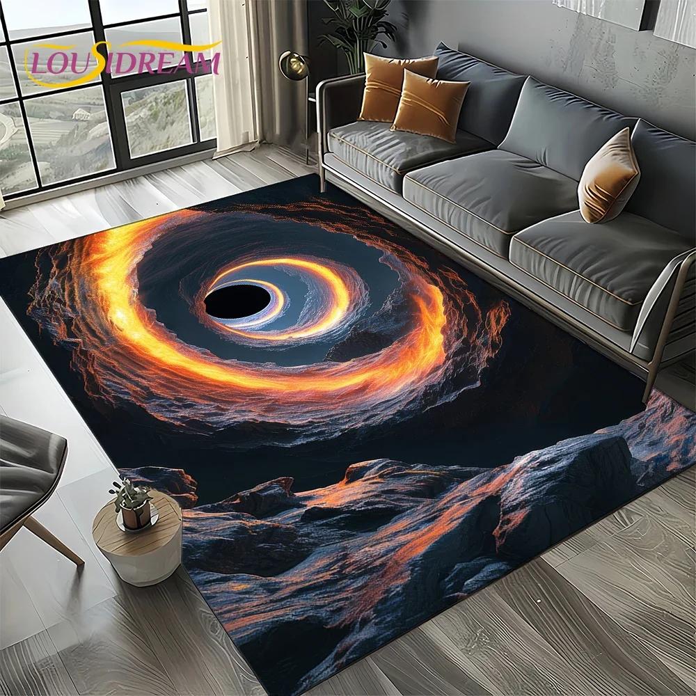 Milky Way Universe Space Stars Black Hole Galaxy Earth Carpet Rug for Living Room Bedroom Sofa Decoration,Non-slip Floor Mat