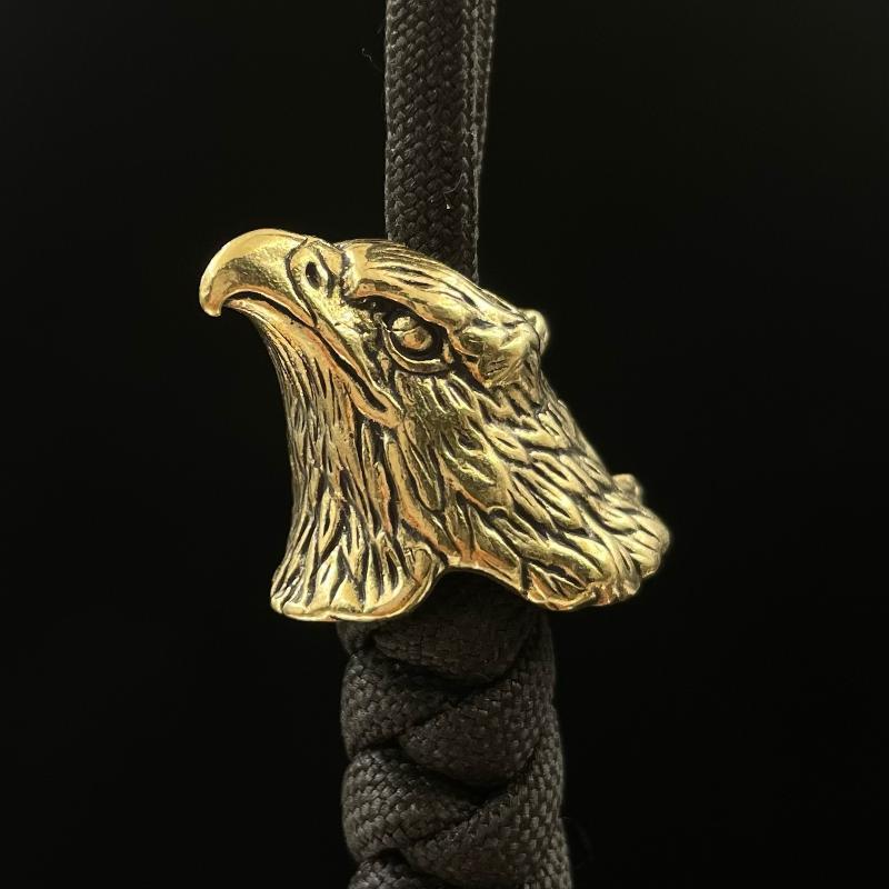 Premium Vintage Brass 3D Eagle Head Paracord Bead EDC Keychain Knife Pendant Decor for Backpack Accessories