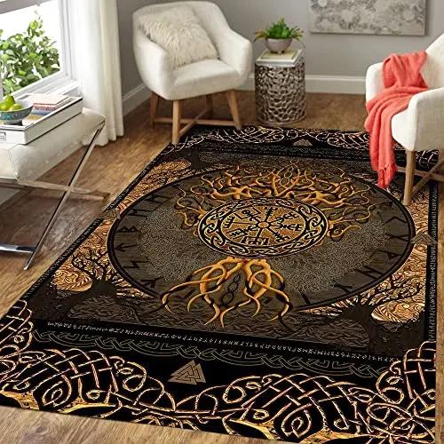 Viking Carpet Tree of Life Norwegian Mythical Carpet Design Flooring Viking Non Slip Celtic Viking Mat for Home Bathroom Decor