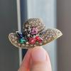 Retro Rhinestone Flower Sun Hat Shape Brooches For Women Clothing Accessories Lady Holiday Jewelry Gifts
