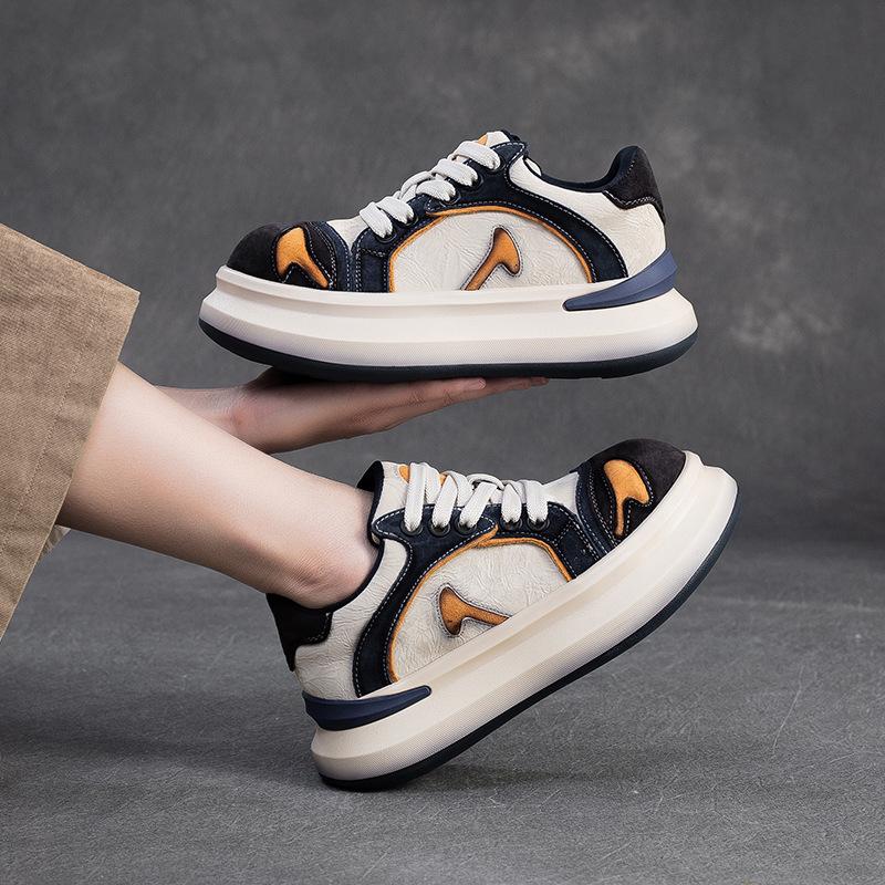 Fashion GKTINOO Lace-up Shoes Women Sneakers Genuine Leather Mixed Colors Spring Autumn Handmade Comfortable Retro Platform Sneakers