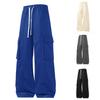 Men's And Women's Casual Solid Color Drawstring Trousers, Men's Loose Sporty Multi-pocket Straight-leg Work Pants