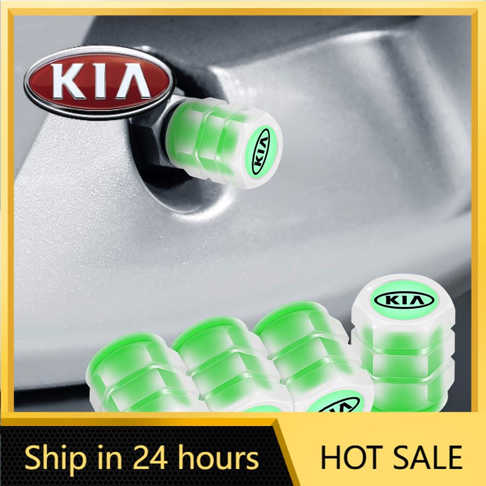 2026 Hot Car Sticker 4pcs Car Fluorescent Green Glowing Luminous Valve Stem Caps For KIA Sportage Ceed Sorento Cerato Optima Pic