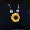 Women Romantic Jewelry Gold Plated Sunflower Necklace Chain Pearls Flower Pendant