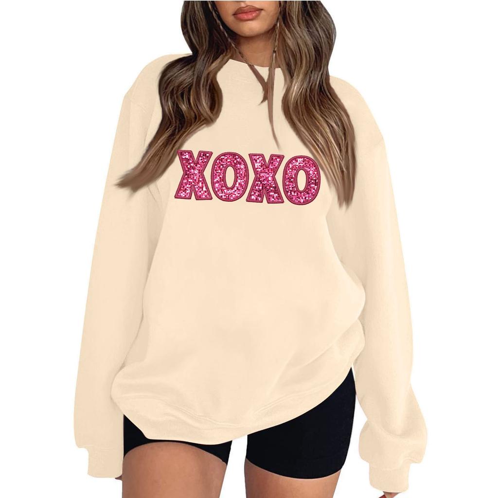 Женская модная свободная толстовка с длинным рукавом и круглым вырезом с принтом ко Дню святого Валентина