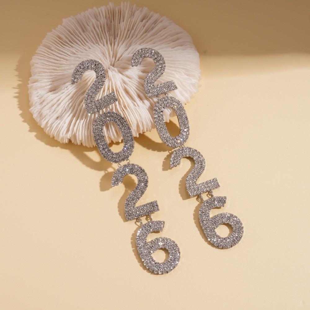 Rhinestone 2026 Jewelry Suit Exaggerated 2026 Necklace Vintage Happy New Year Earrings  Christmas