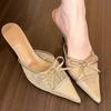 Fashion Elegant Woman Heeled Shoes Closed Toe Slippers Women Pointed Toe Butterfly-knot Dress Women's Slipper Fashion Summer Solid Heels