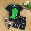 Toddler Boy Clothes Shorts Set Green Dinosaur Print Pajamas Cotton Crewneck Tees Shorts Set