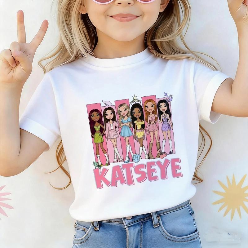 Music Singer Katseye T Shirt Boys Girls Short Sleeve Cartoon Tshirt Kids Streetwear Y2K Tees Tops Summer Childrens Clothing