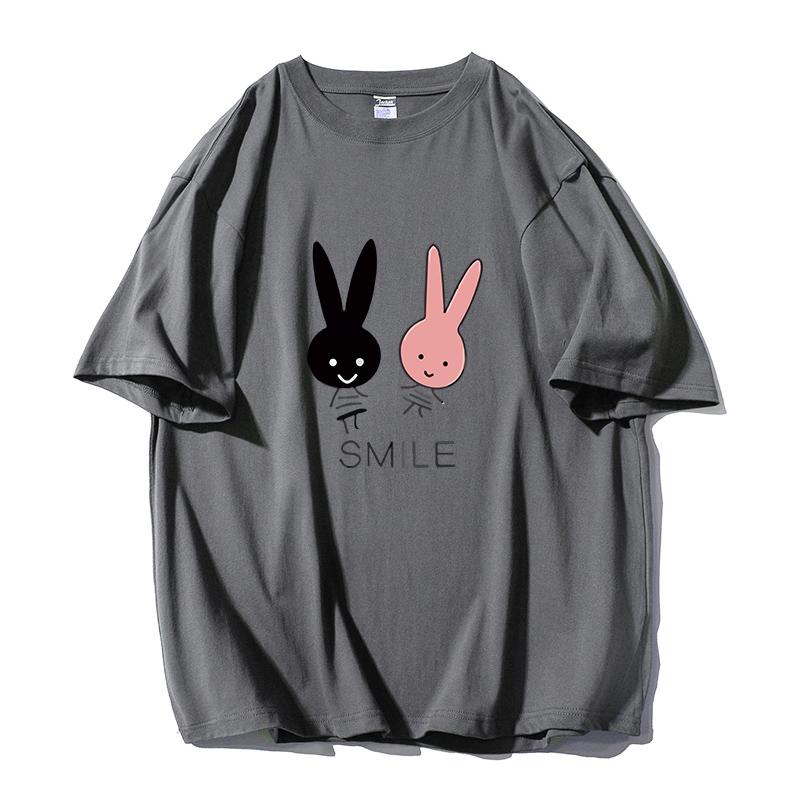 Shellsuning Cute Bunny Graphic Printed T Shirts Women Summer Casual Loose O Neck Short Sleeve Tees Female Trendy 100% Cotton Tops Lady