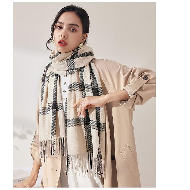 Winter Scarf for Women Shawl Cashmere Feel Tassel Plaid Large Oversized Scarves