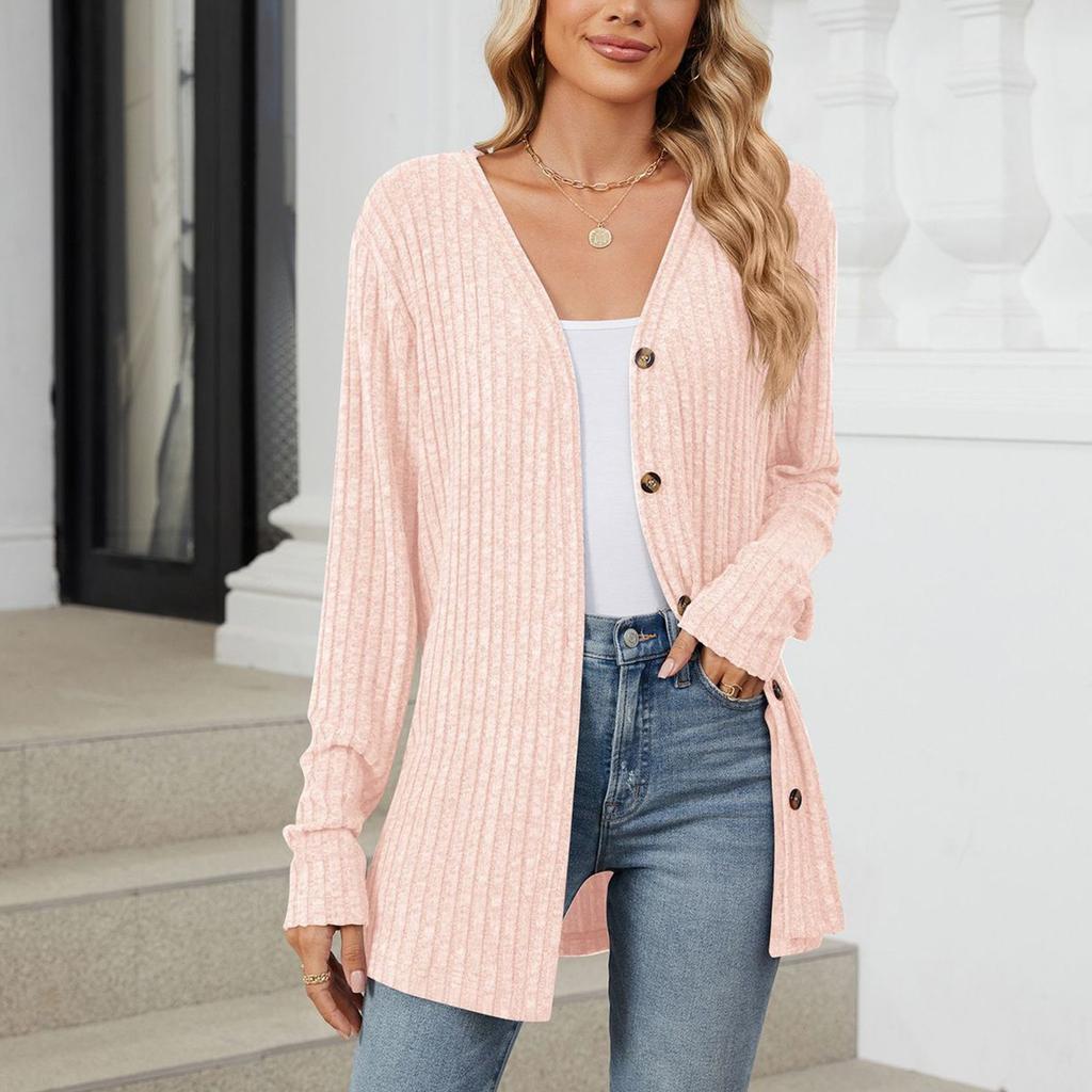 Women's Fashionable Casual Solid Color Long Sleeved Loose Button Cardigan Jacket