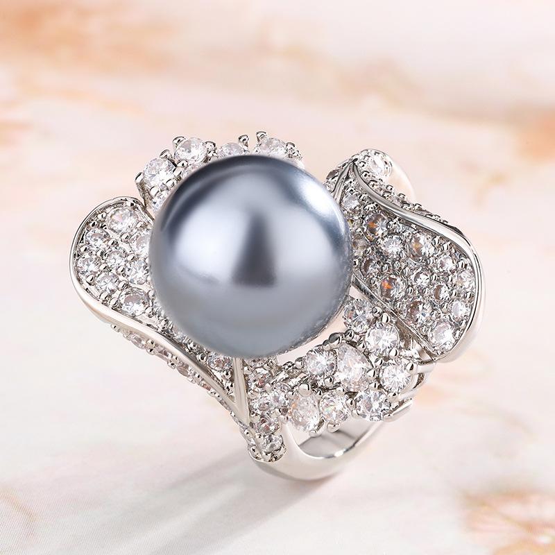 Роскошное жемчужное кольцо с золотыми бусинами, белыми бусинами, серыми бусинами, открытое кольцо, новая мода, ретро-мода для пригородных поездок