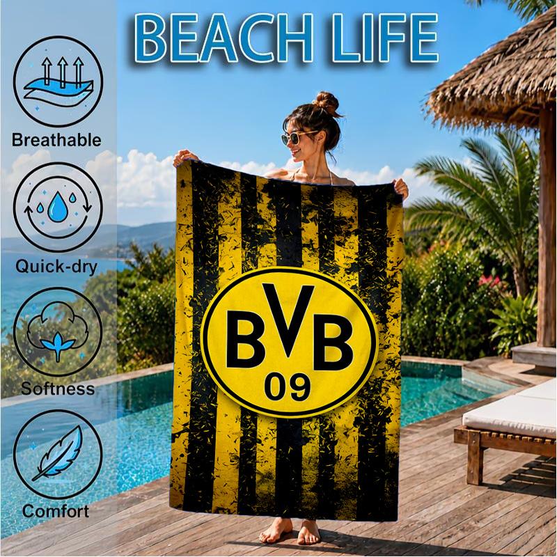 Пляжное полотенце из микрофибры с принтом дизайна футбольного мяча BVB, мягкое и впитывающее, быстросохнущее, идеально подходит для летних путешествий, незаменимо для пляжа, бассейна