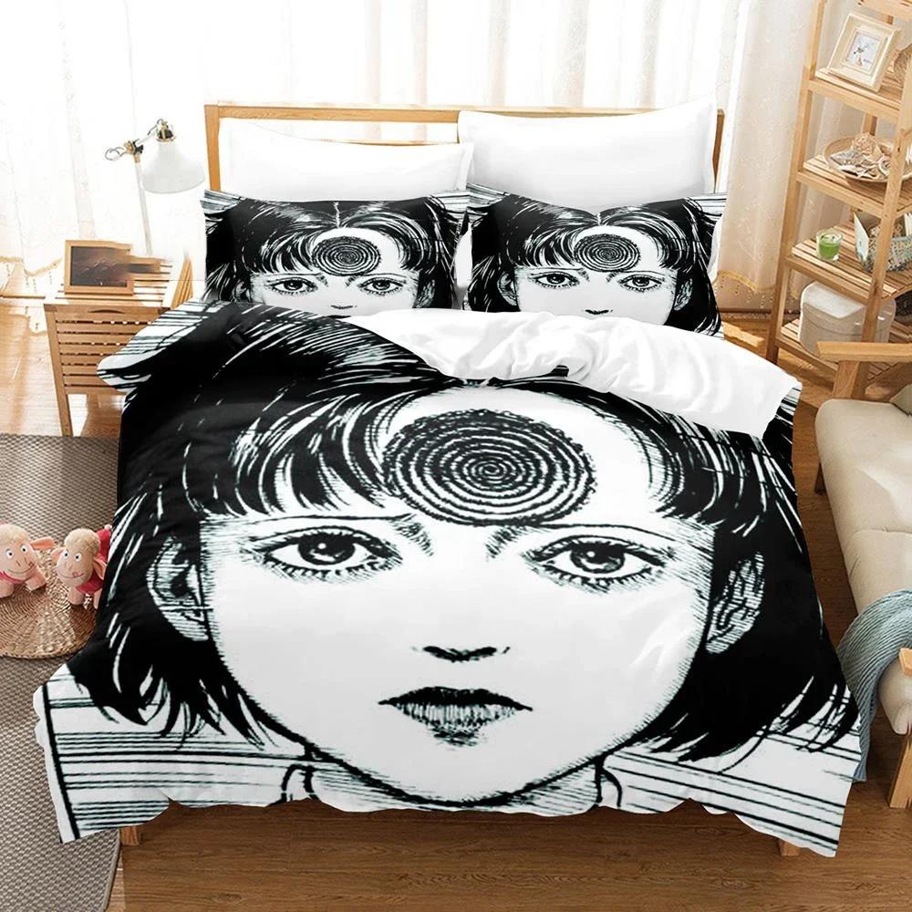 3D-печатный комплект постельного белья Junji Ito Manga для мальчиков и девочек, двуспальный, пододеяльник, наволочка, кровать для детей и взрослых, домашний текстиль