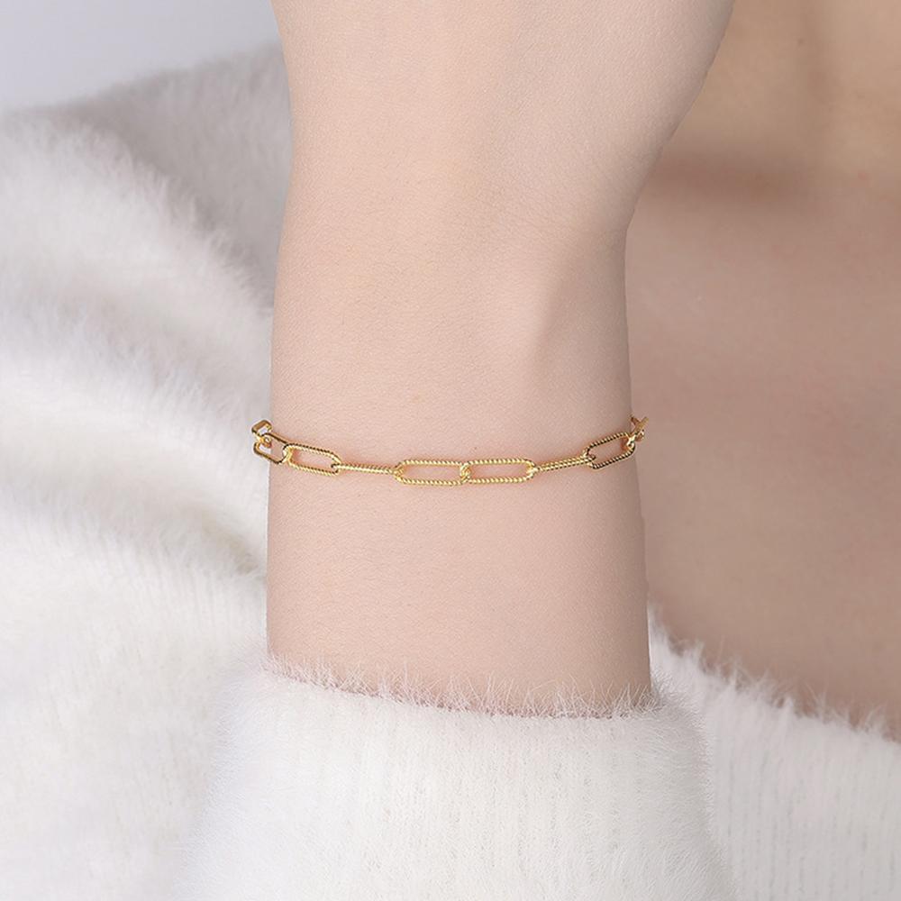 Vintage Jewelry 925 Sterling Silver Paper Clip Bracelets Charm Gold Plated Adjustable Paperclip Link Chain Bracelet for Women