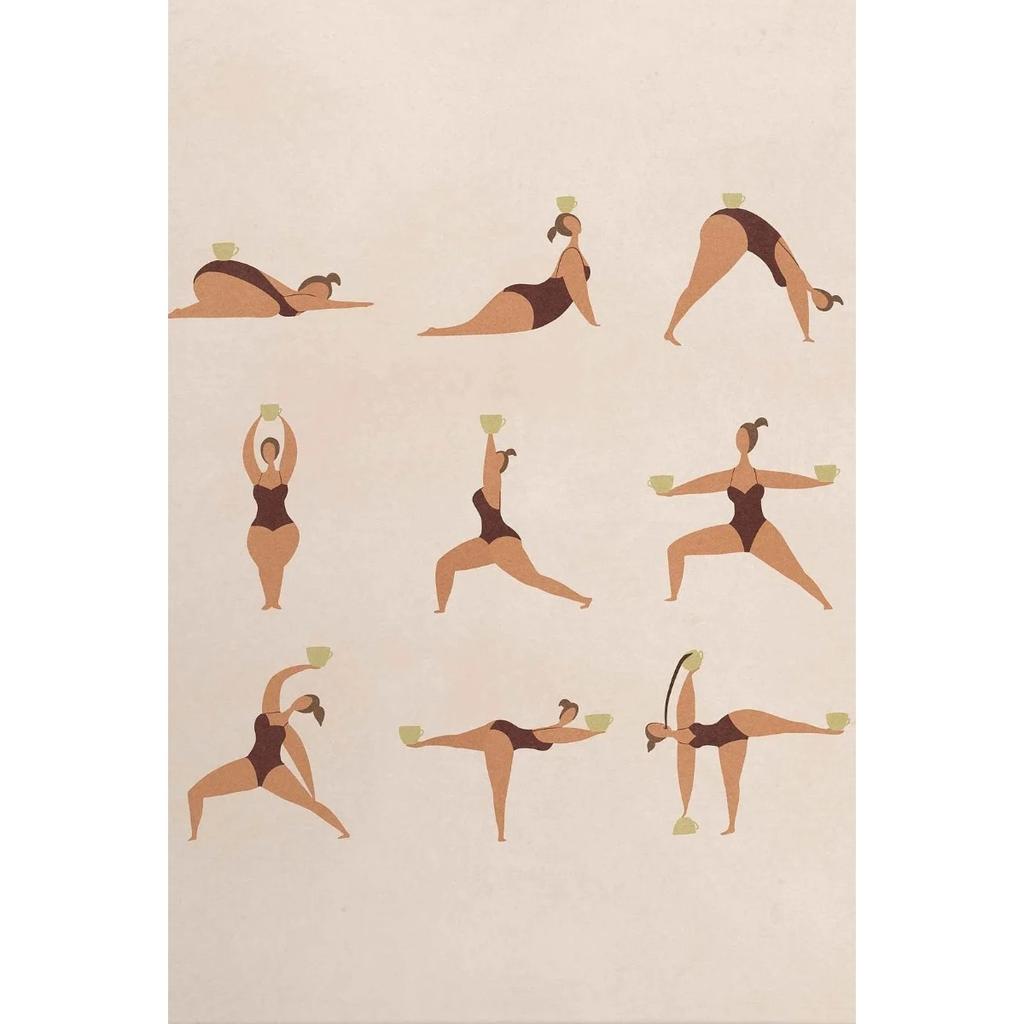 Позы любителя йоги Различные профессиональные движения Кофе Кот Постер Принт Настенное искусство Картины Холст Живопись Комната Домашний декор