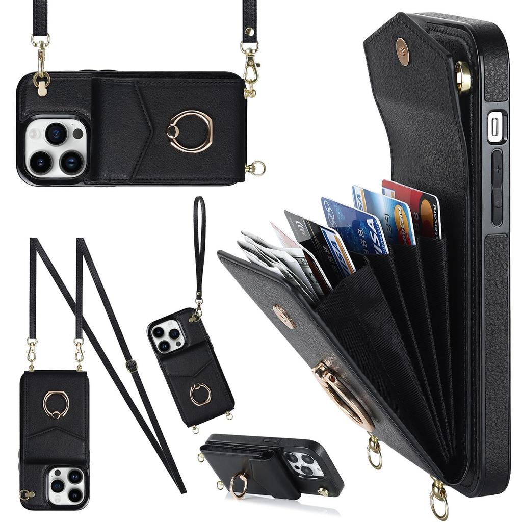 Crossbody Card Bag Wallet Ring Holder Leather Case for iPhone 15 14 13 12 11 Pro Max XS MAX XR for Samsung S23 S22 S21 S20 Ultra Plus A14 A13 A53 A54