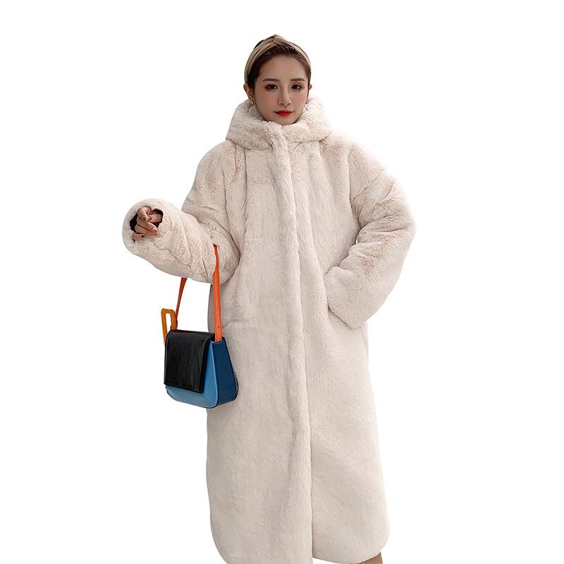 Осенне-зимнее толстое длинное свободное пальто выше колена с капюшоном, женское плюшевое пальто