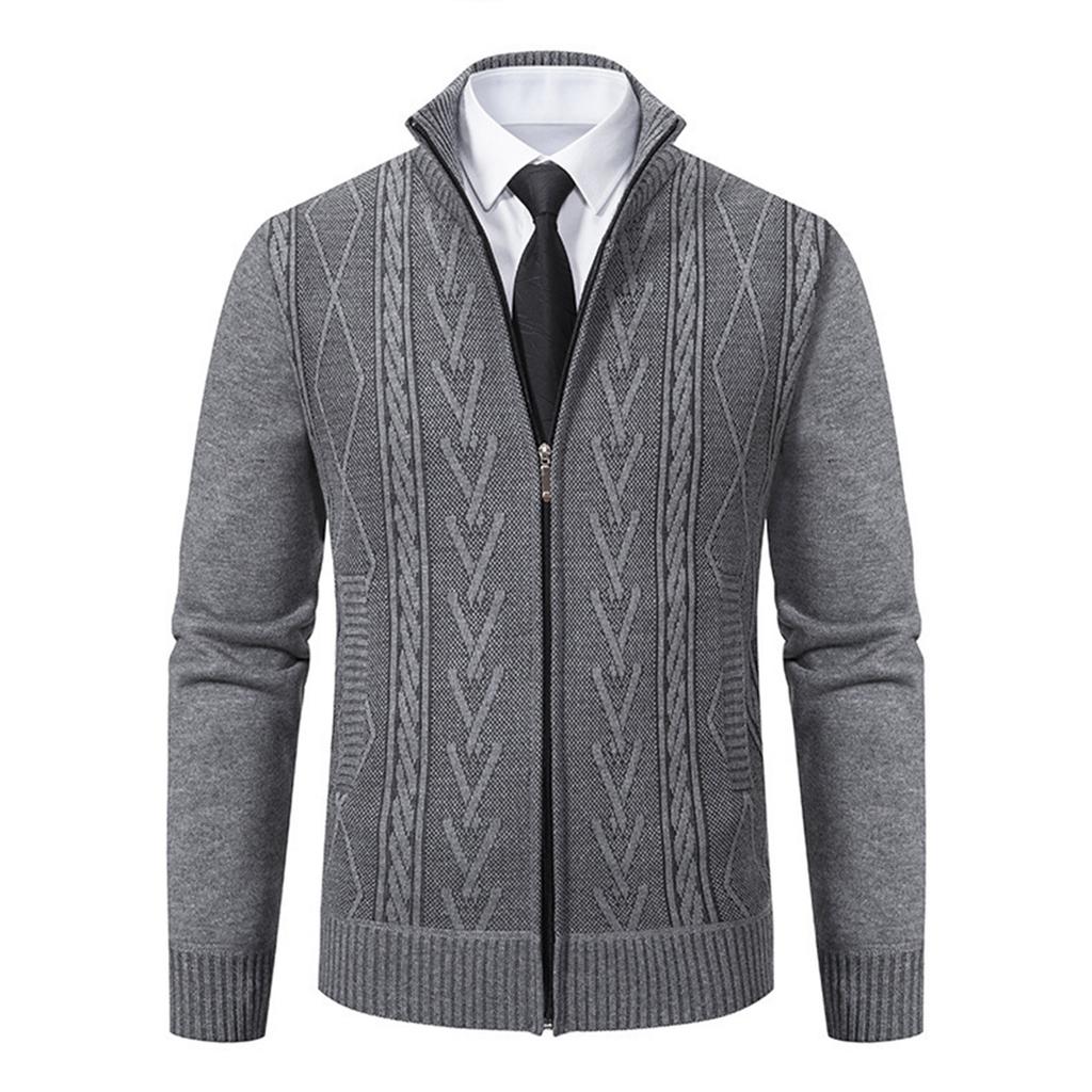 Men's Casual Cardigan Stand Collar Sweater Jacket Warm Slim Fit Sweater