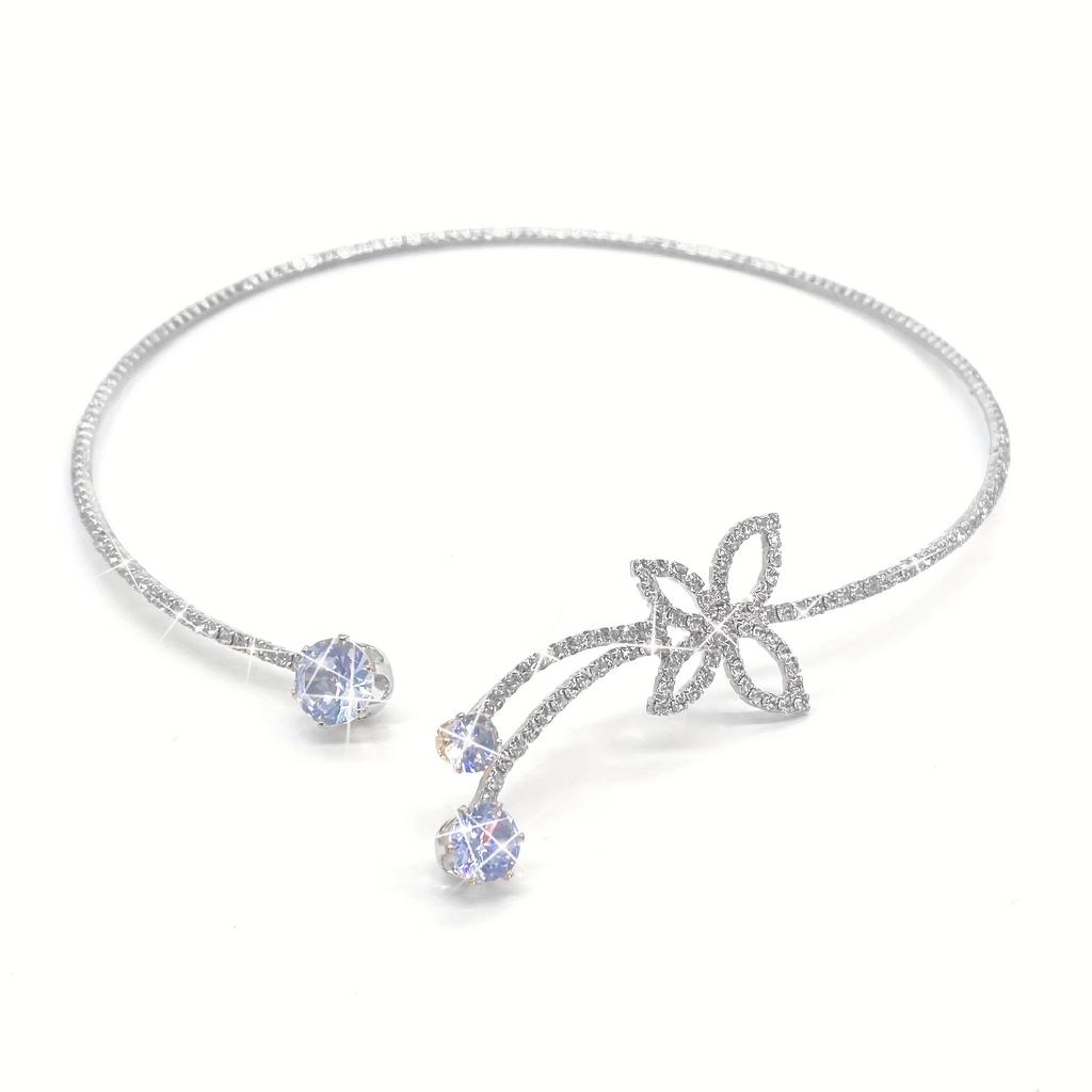 Elegant Rhinestone Butterfly Split Collar Necklace, Luxury Simple Design Full Rhinestone Necklace, Adjustable Collar Bone Chain Jewelry