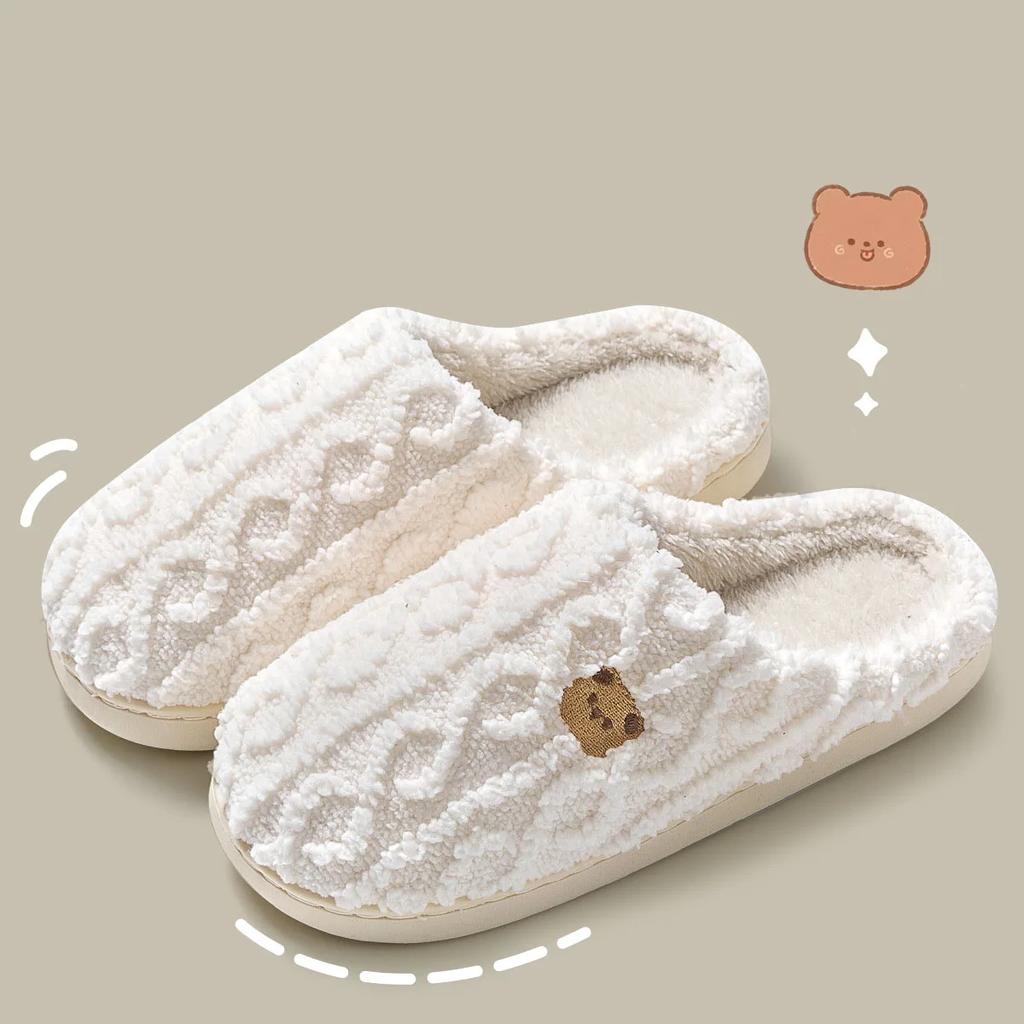 Home Warm Cotton Slippers for Women Autumn and Winter New Indoor Home Soft Sole Non-slip Household Couple Plush Slippers for Men