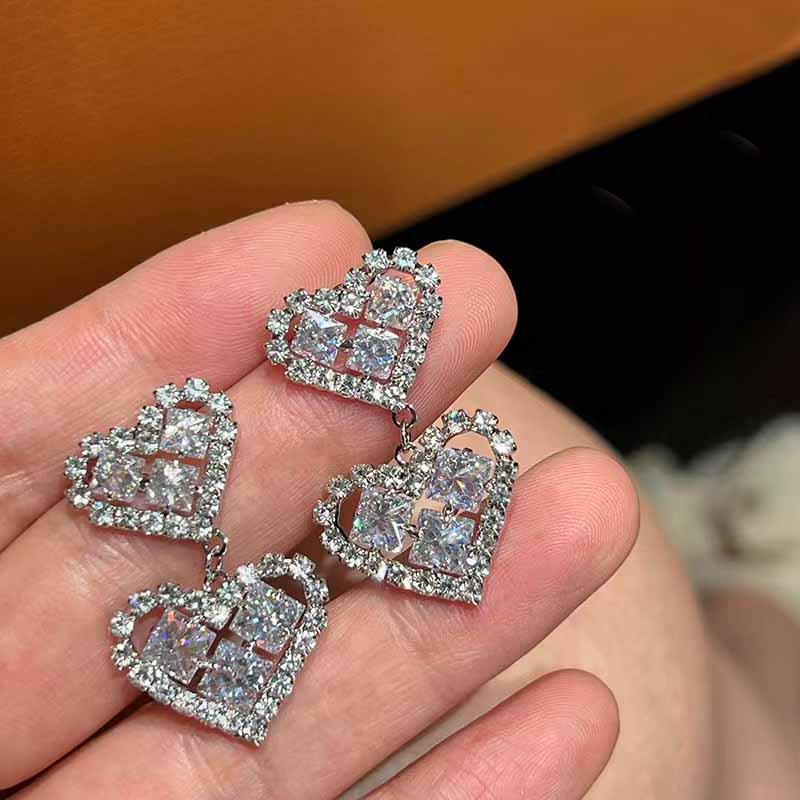 Роскошные серьги-подвески в форме сердца, усыпанные бриллиантами, для женщин - Шикарные и модные легкие модные украшения