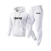 Men's Casual Solid Color Letter-printed Sweatshirt Set, Men's Fleece Hooded Drawstring Sweatshirt And Sweatpants Two-piece Set