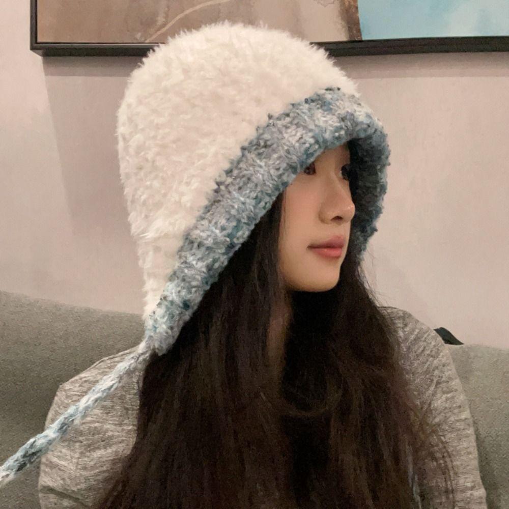 Foldable Long Band Plush Hat Plush Fisherman Cap High quality Bucket Hat  Women