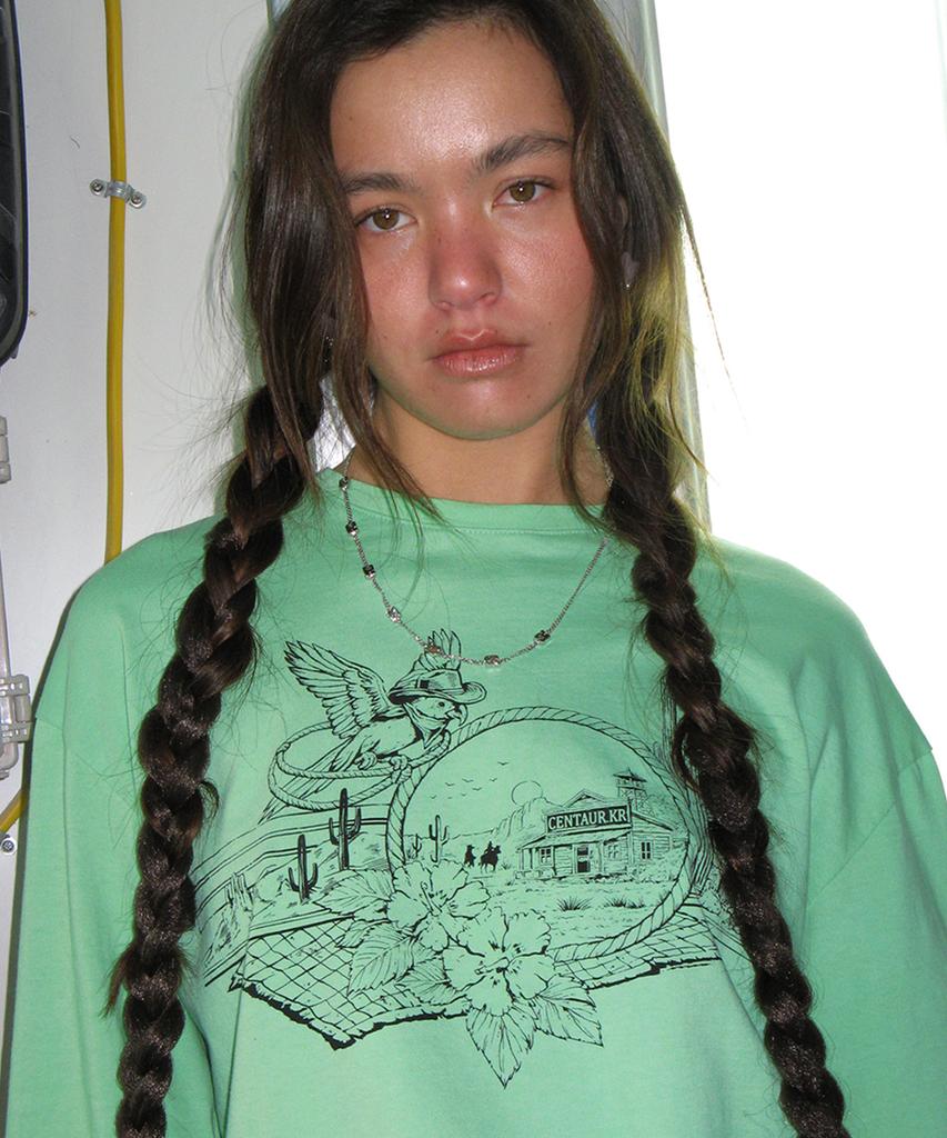 CENTAUR.KR Western Washed Long Sleeve T-Shirt_Mint