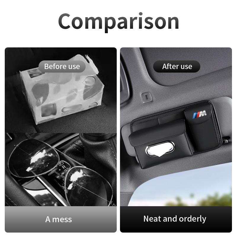 FA5Car Sun Visor PU Leather Tissue Box Sunglasses Storage Accessories For BMW G80 G06 G07 G42 G14 G15 G16 F82 F20 F21 F83 Stickers