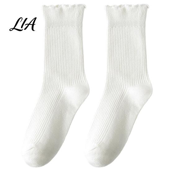 Frilly Lace Trim Ankle Socks Women Ruffle Turn-Cuff Crew Socks, Breathable Combed Cotton Lettuce Edge Ribbed Knit for Girls Girls, Soft Stretchy