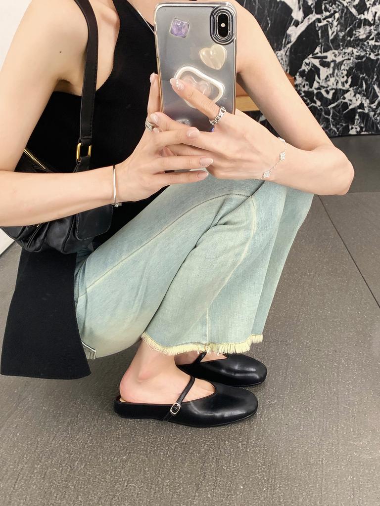 Spot second hair~ Grape mother studiolee 2025 new summer wear bag head inner height increase silver half slippers