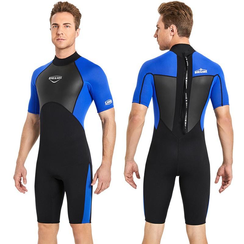 Mens 2mm Short Sleeve Pants Wetsuit Snorkeling Surfing Swimming Diving Warm Water Sports