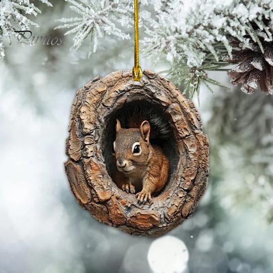 Рождественский орнамент в виде животного, 2D акриловый кулон, украшение в виде лесного животного, деревенский овальный дизайн, сезонный декор для рождественской елки, сувениры на память о дикой природе